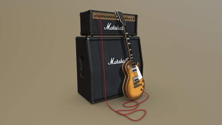 Gibson Les Paul and Marshall amp 3D Model