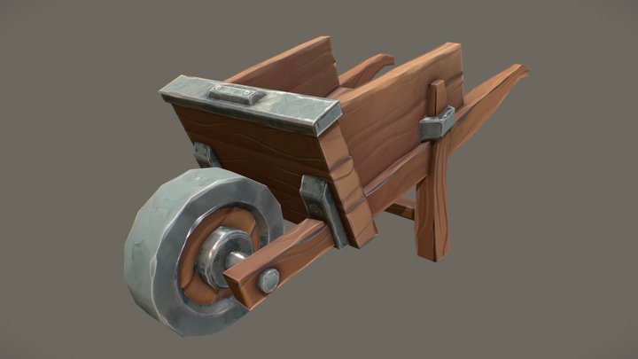 Wheelbarrow Wooden Stylized 3D Model