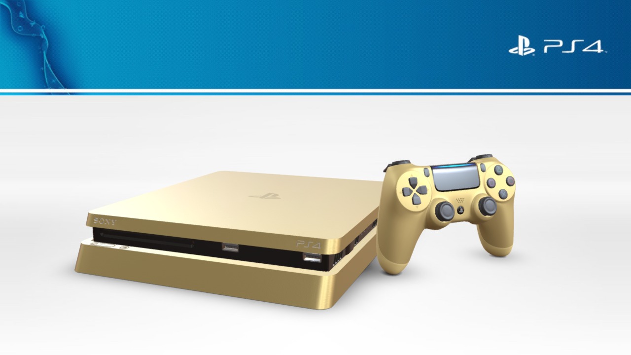 3D model Playstation 4  Slim Gold Limited Edition - This is a 3D model of the Playstation 4  Slim Gold Limited Edition. The 3D model is about a video game console and a game controller.