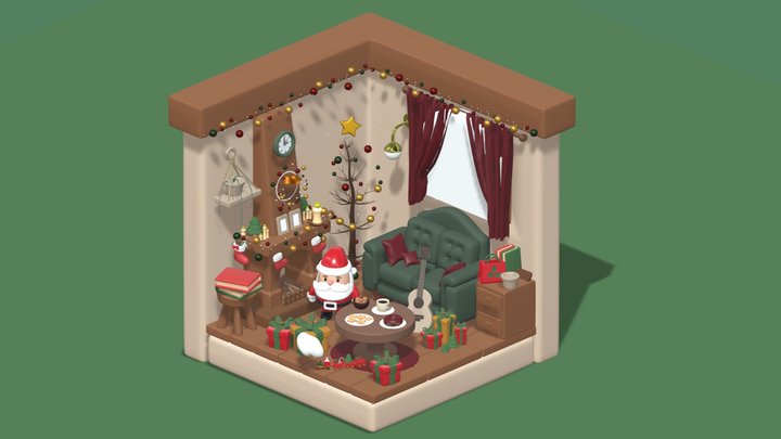 Isometric Chritmas Scene 3D Model