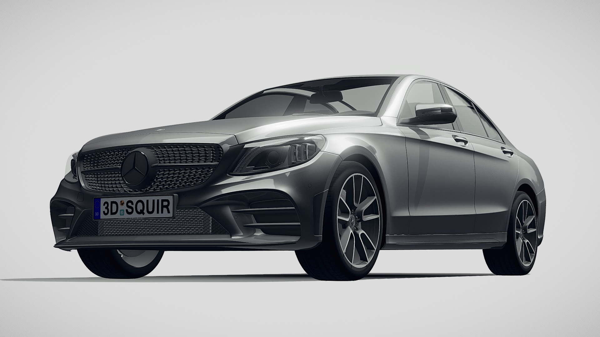 3D model Mercedes C-class AMG 2019 - This is a 3D model of the Mercedes C-class AMG 2019. The 3D model is about a silver car with a black background.