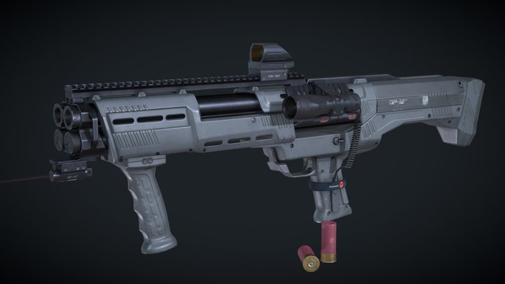 Shotgun DP-12 + Accessories 3D Model