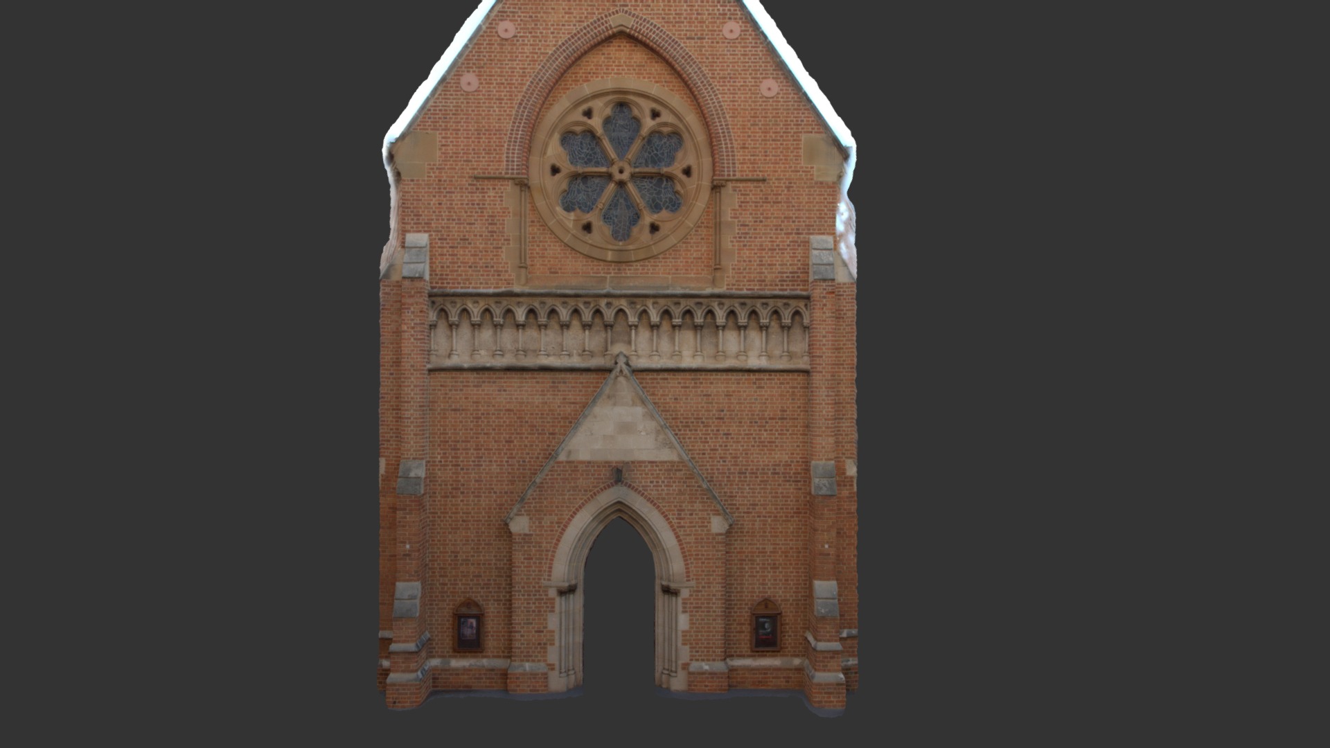 3D model Church facade - This is a 3D model of the Church facade. The 3D model is about a brick building with a large arched doorway.