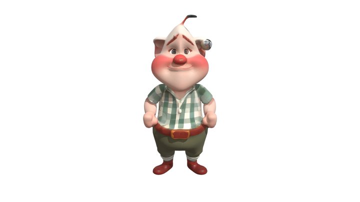 Happy cartoon gnome with checkered shirt 3D Model