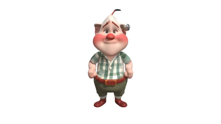 Happy cartoon gnome with checkered shirt 3D Model