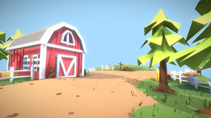Low Poly Abducted Farm Scene 3D Model