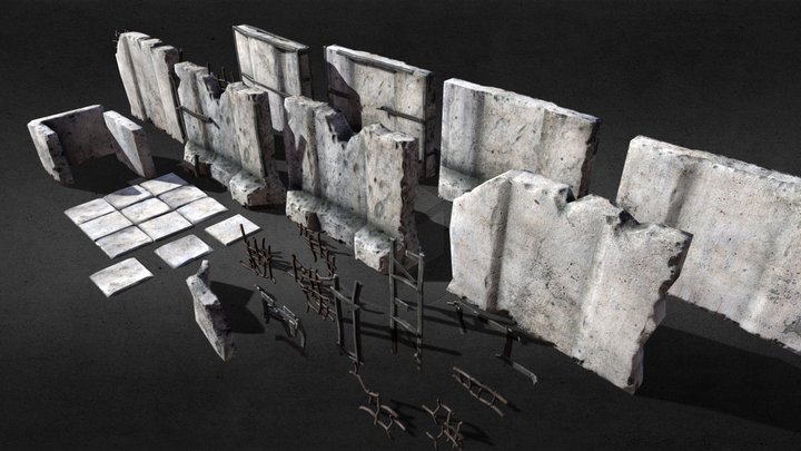 Concrete walls game asset 3D Model