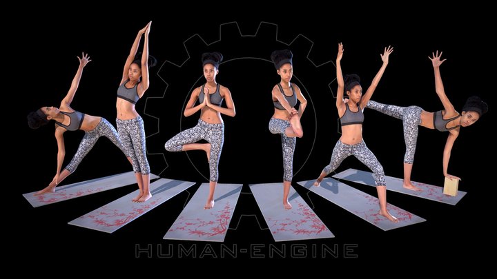 Various Yoga Female Poses with Mat 001 Bundle 3D Model