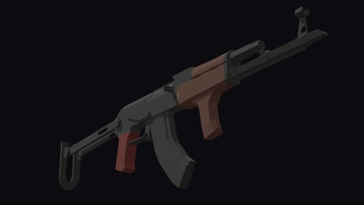 Low-poly AKMS (AK with folding stock) 3D Model