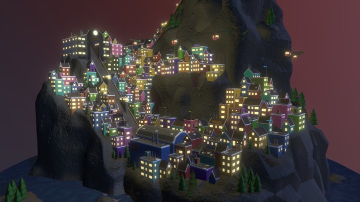 Cliffside Town 3D Model