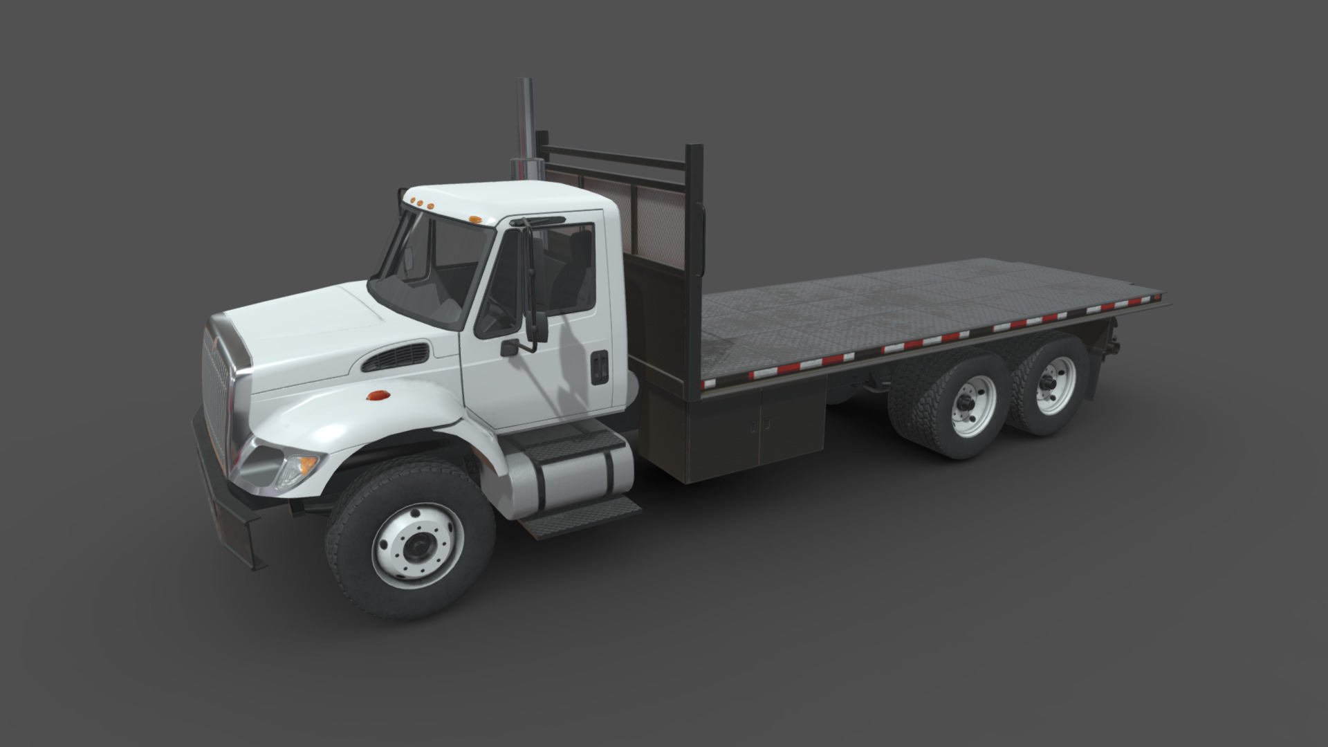 3D model International Flatbed Truck - This is a 3D model of the International Flatbed Truck. The 3D model is about a white truck with a trailer.