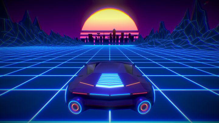 Synthwave Race Towards The 80s - Animated 3D Model