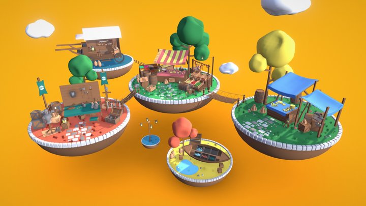 Cartoon Market 3D Model