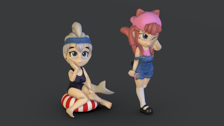 Shark-Girl and Bubblegum Kitty 3D Model