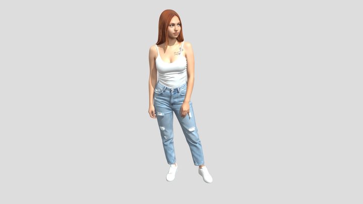 Redhead In White Tank Top And Distressed Jeans – Modello 3D gratuito STL
