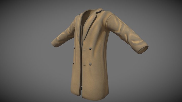 Drop Shoulder Pea Coat 3D Model
