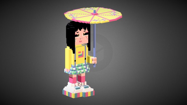 Urban Japanese Girl Voxel 3D Model