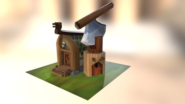 Low poly Viking wooden house 3D Model