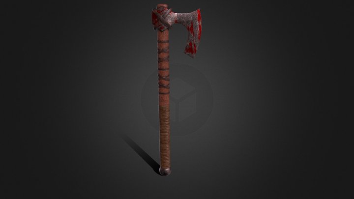 One Handed Axe With Blood 3D Model