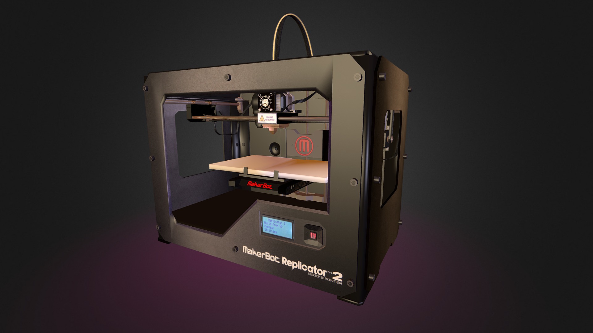 3D model MakerBot Replicator 2 - This is a 3D model of the MakerBot Replicator 2. The 3D model is about a black and silver electronic device.