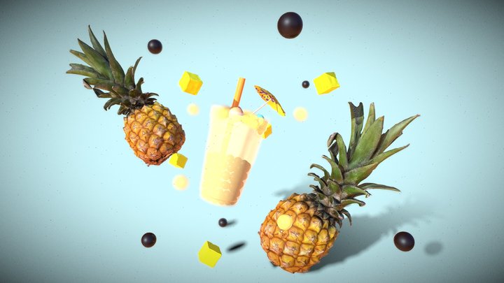 Pineapple bubble tea Tropical Boom 3D Model