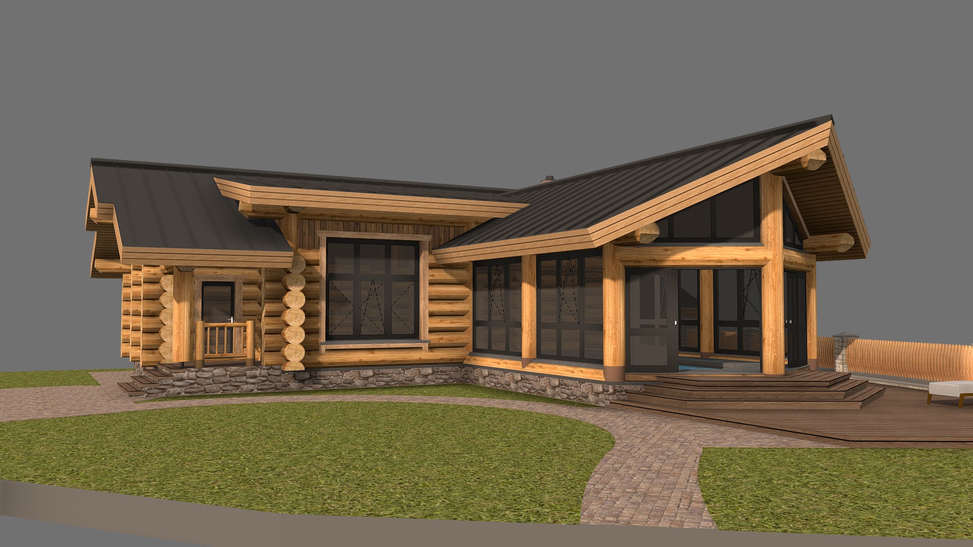 3D model Баня 2.0 - This is a 3D model of the Баня 2.0. The 3D model is about a house with a grass yard.