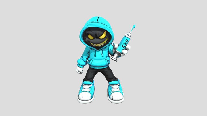 hooded cartoon character holding syringe 3D Model