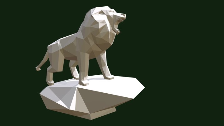 Lion On A Rock Low Poly for Printing 3D Model