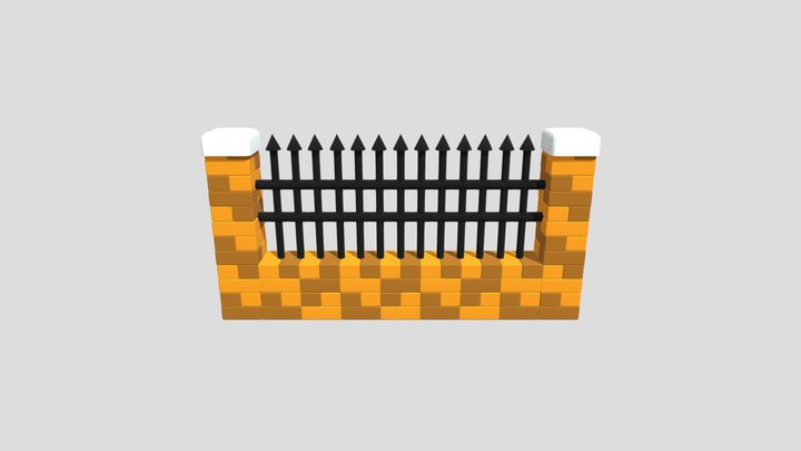 Fence Brick Wall Used In Park 3D Model