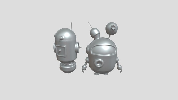 Cartoonish robots with round bodies 3D Model