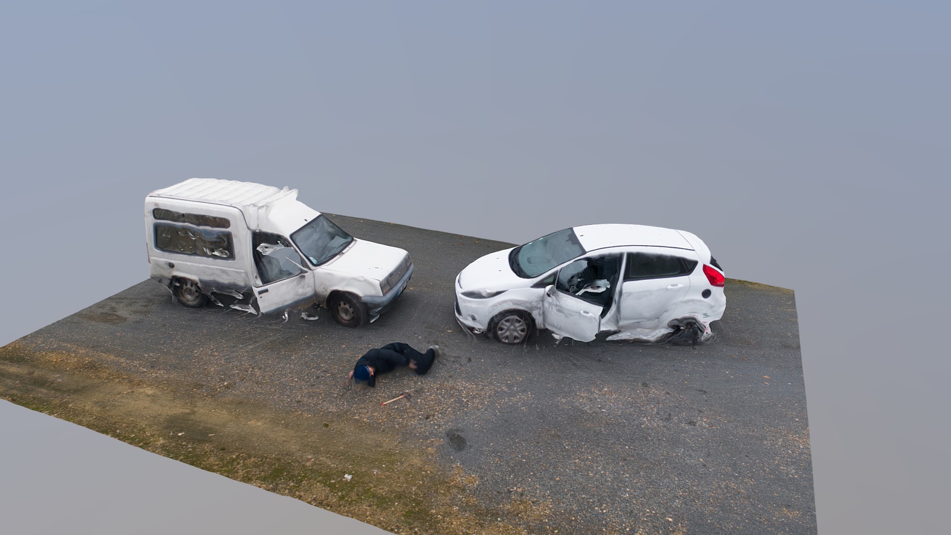 3D model Modélisation accident - This is a 3D model of the Modélisation accident. The 3D model is about a person lying on the ground next to a couple of cars.