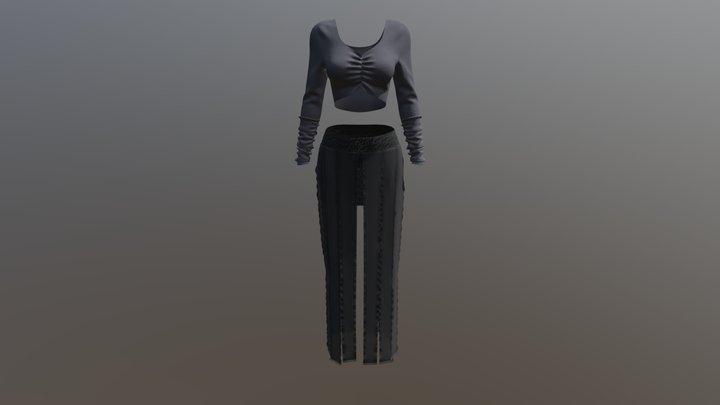 Gathered Front T-shirt+ Multiple Slit Skirt Set 3D Model
