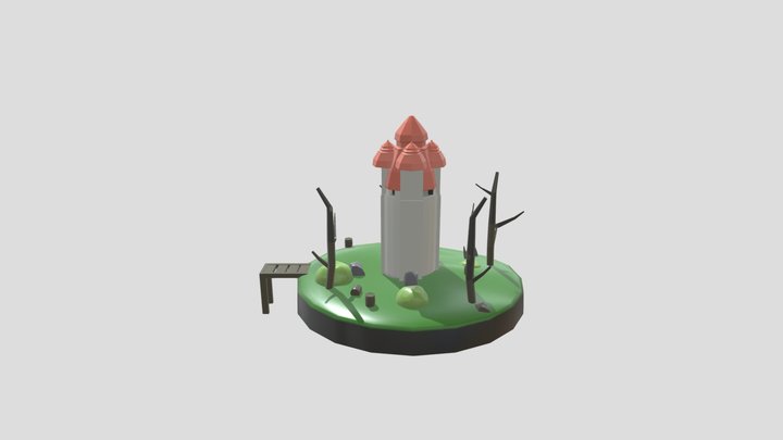 Advanced Medieval Tower on a Mini Island 3D Model