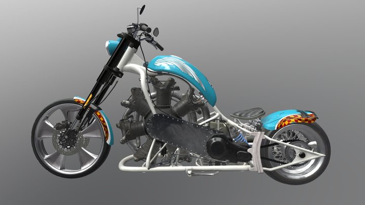 Airplane-powered Motorcycle 3D Model