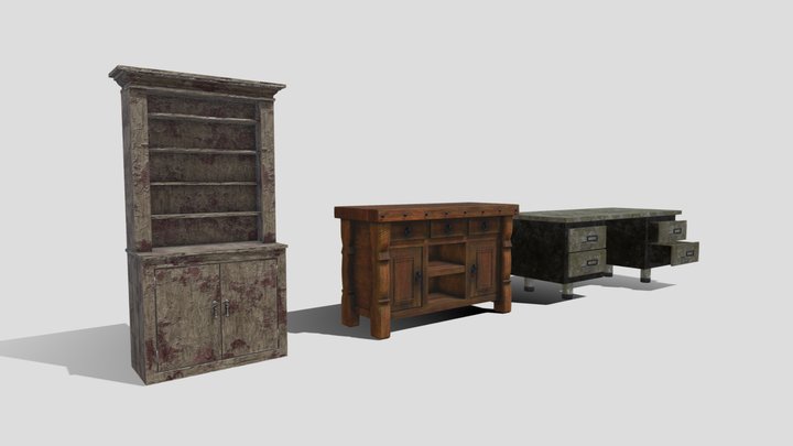Post apocalyptic furniture pack 3D Model