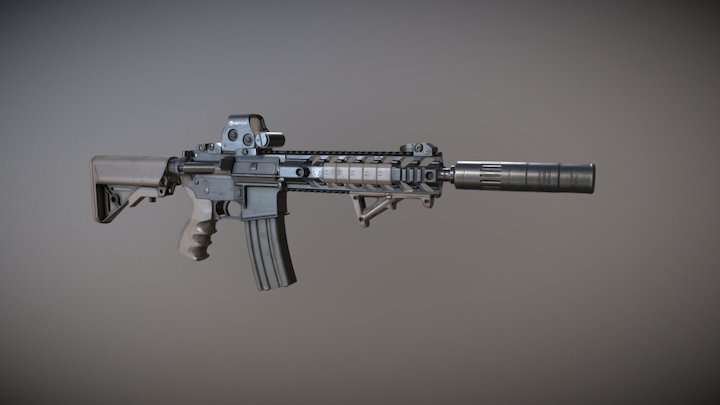 Weapon Example - MK18 + Holosight & Silencer 3D Model