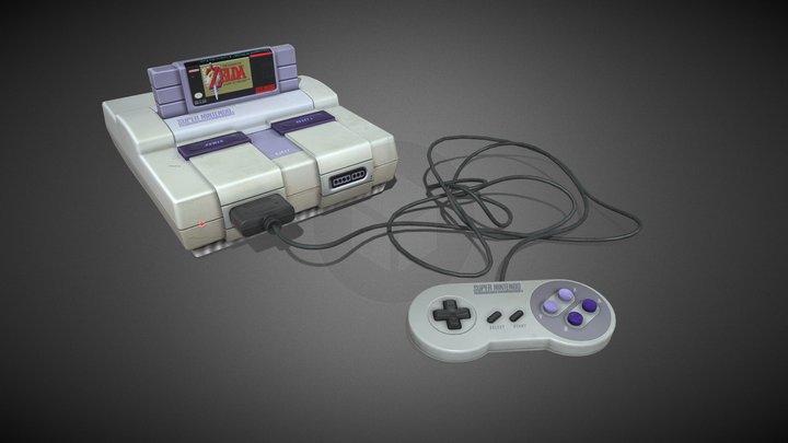 Super Nintendo w/ Zelda Cartridge 3D Model