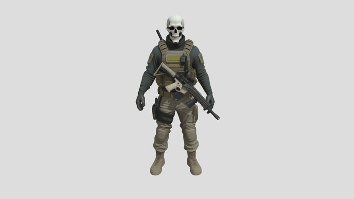 Tactical Mercenary with Skull Mask 3D Model