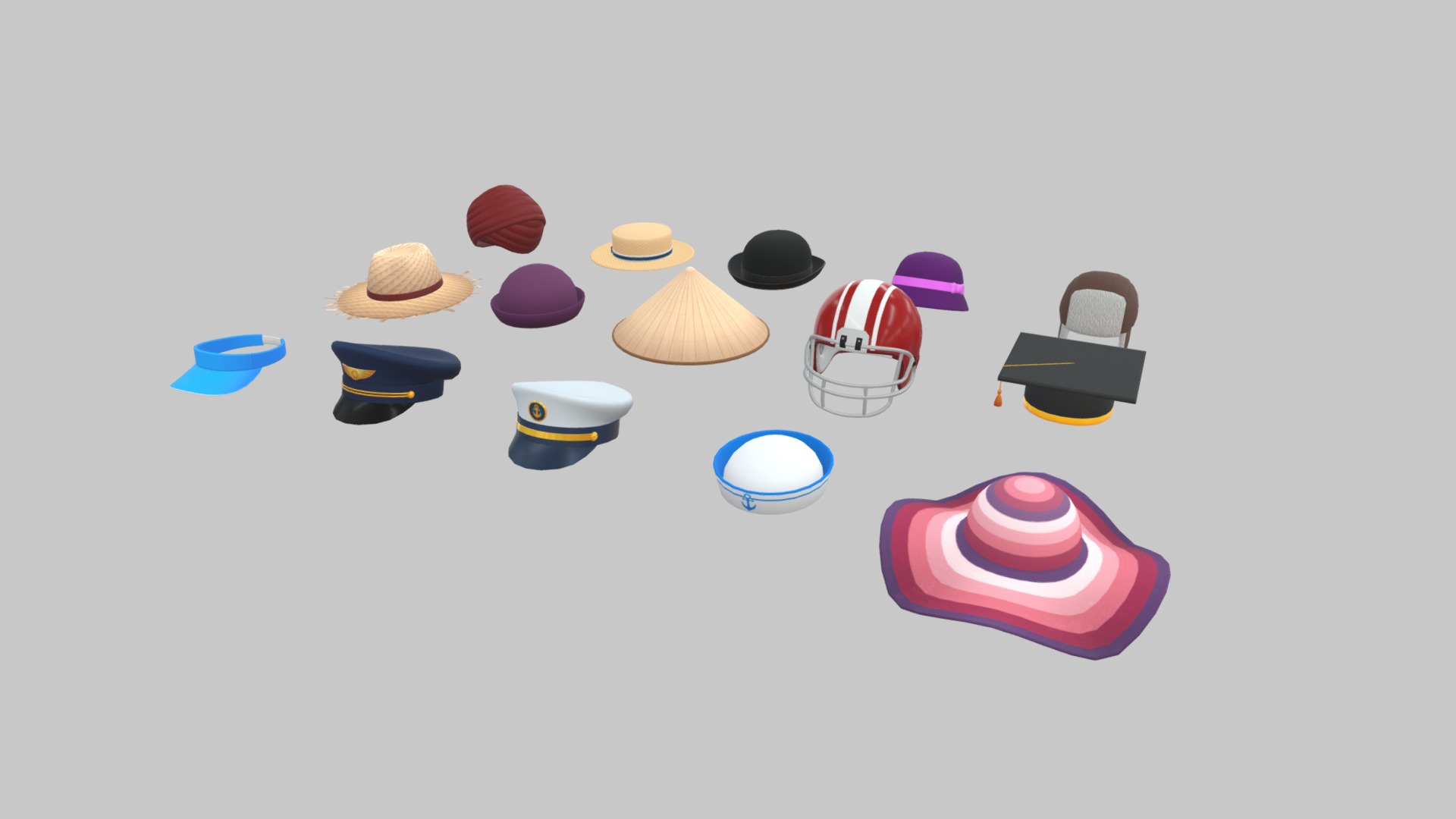 3D model Hat Pack03 - This is a 3D model of the Hat Pack03. The 3D model is about a group of different colored objects.