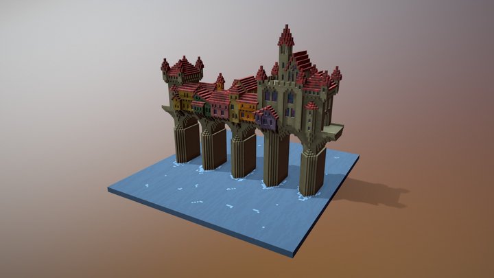 The Bridge Town - Voxel scene 3D Model