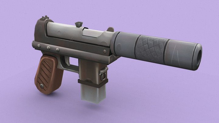 Old Stylized Agent Pistol Handpainted 3D Model