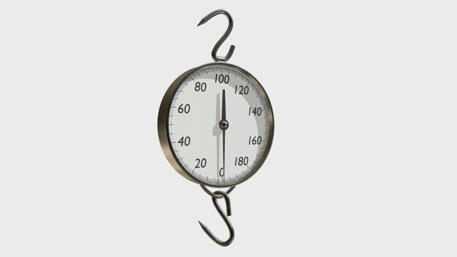 3D model Hanging weighing scale - This is a 3D model of the Hanging weighing scale. The 3D model is about a silver and black clock.