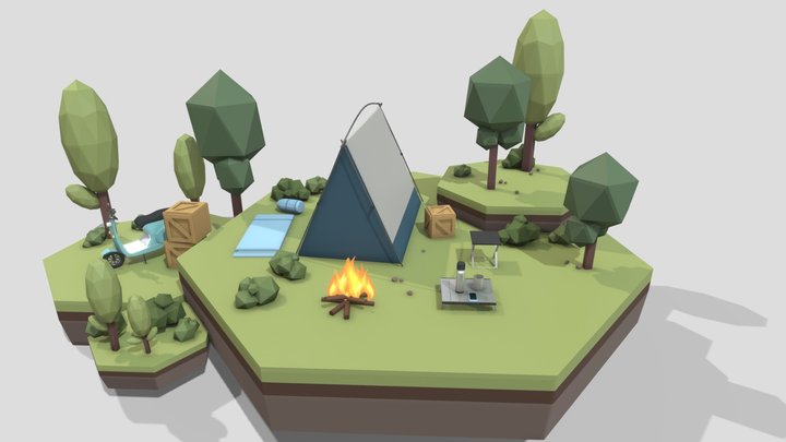 Camping Low Poly 3D Model