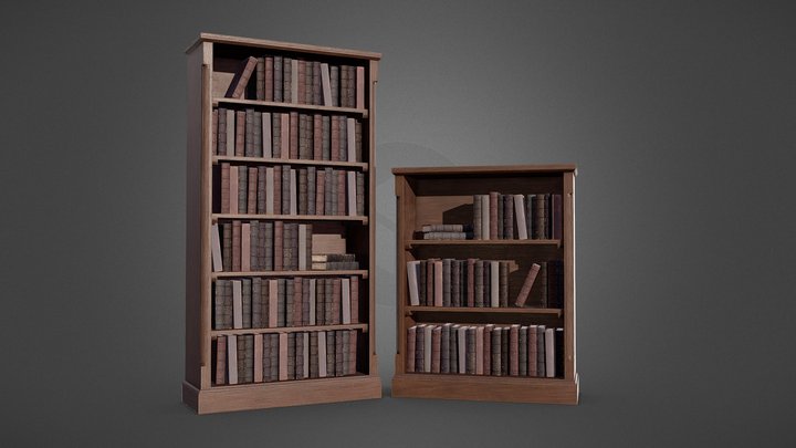 Wooden Bookcases with Books 3D Model