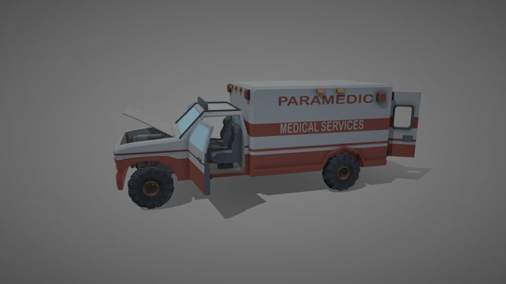 Low Poly Post Apocalypse Simple Ambulance 3D Model