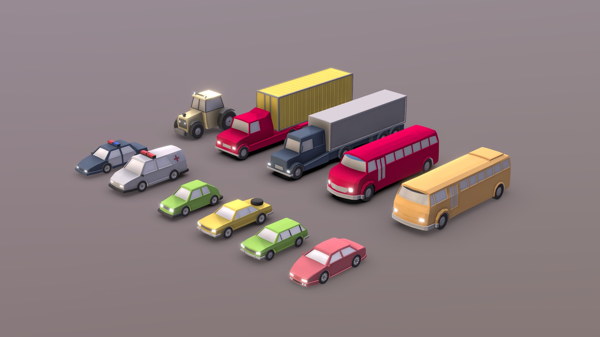 3D model Pack of low-poly urban vehicles. - This is a 3D model of the Pack of low-poly urban vehicles.. The 3D model is about a group of toy cars.