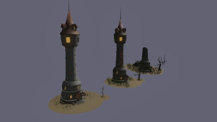 Wizard tower (new, old, ruined) 3D Model