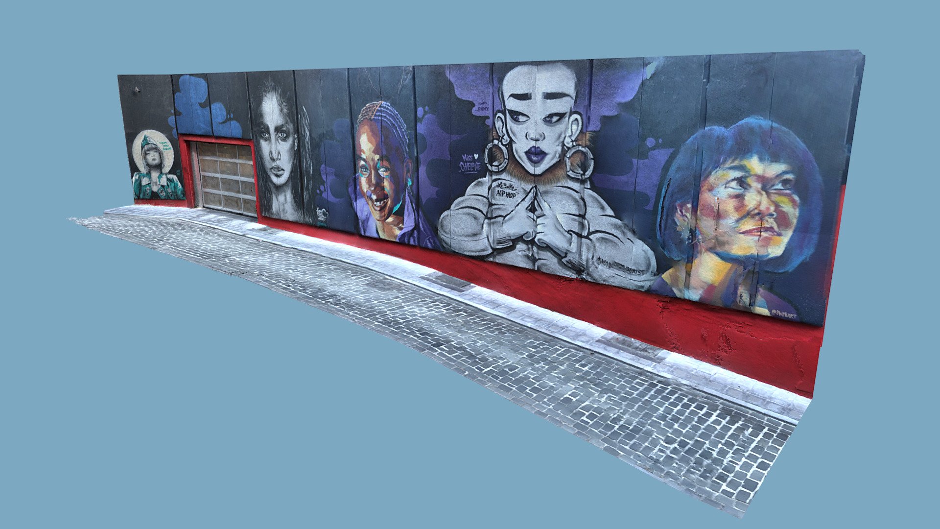 Lidar scan of a garage wall women street art