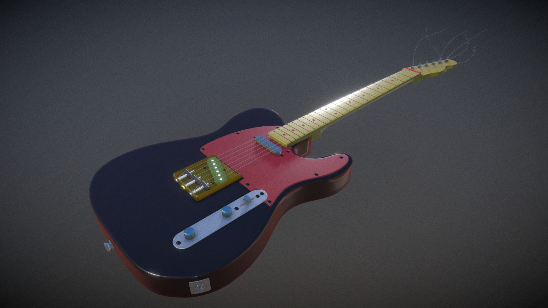 3D model Fender Guitar - This is a 3D model of the Fender Guitar. The 3D model is about a guitar with a blue and red neck.