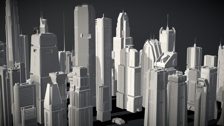 63 Sci-Fi Skycrapers and Buildings - Kitbash 3D Model